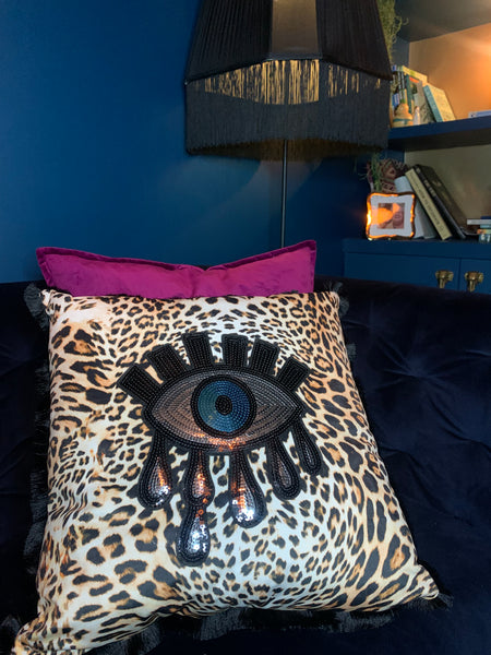 Crying eye leopard cushion