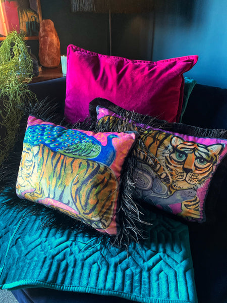 The tiger and the peacock cushion