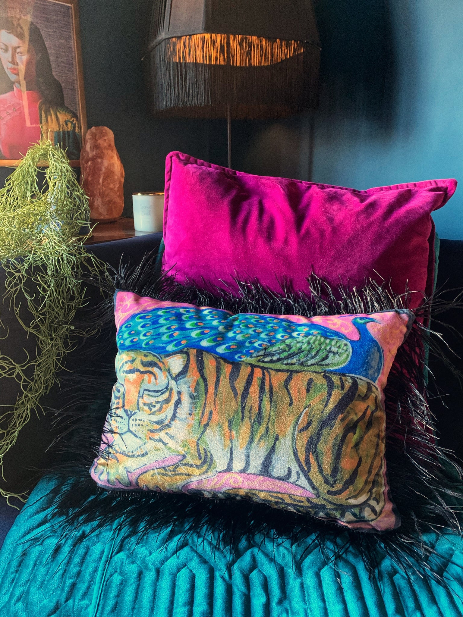 The tiger and the peacock cushion